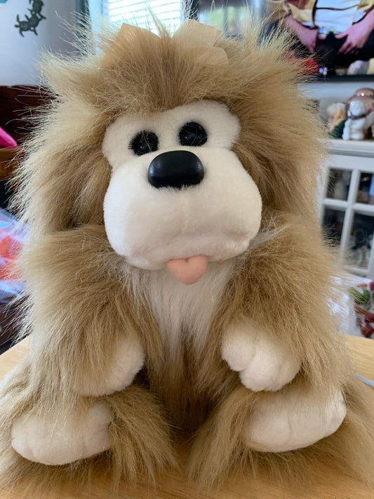 American Wego Brown & White Plush Puppy Dog with Pink Bow