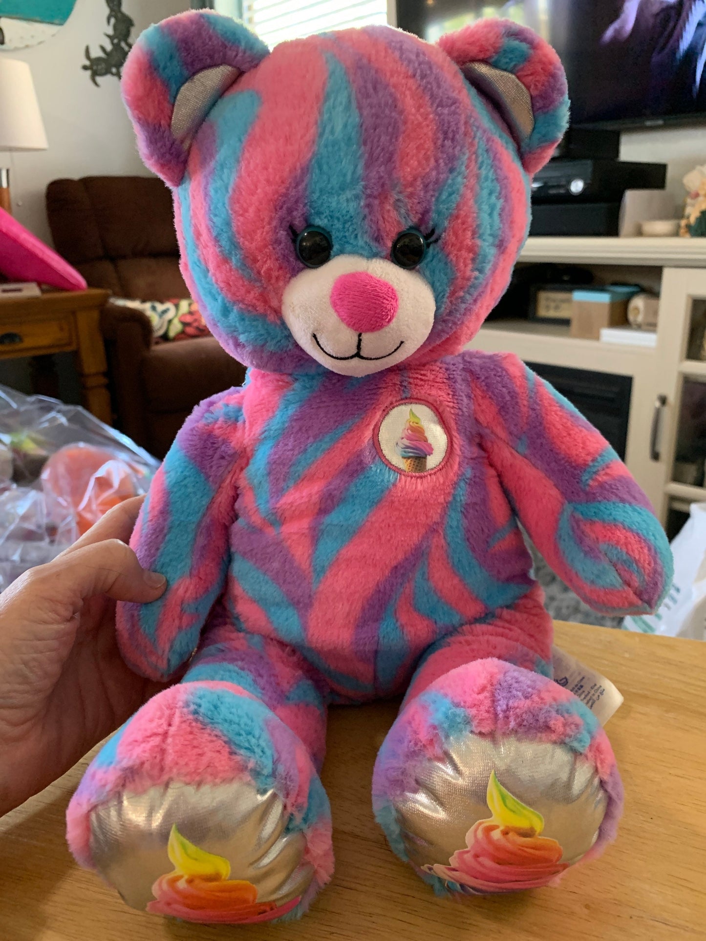 Build A bear Pink, Blue and Purple Sweet Swirl Ice Cream Teddy Bear Plush