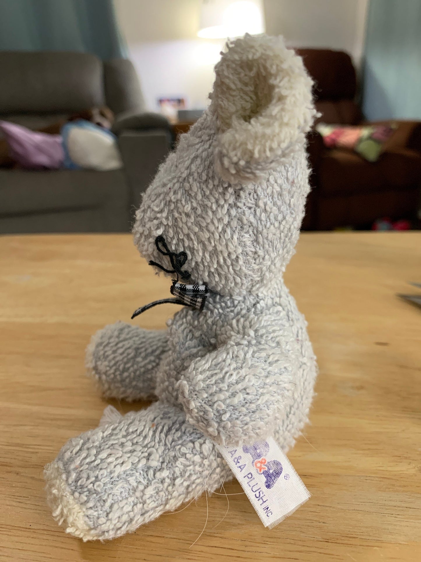Terry Cloth Bean Bag Mouse Plush with Gingham Bow