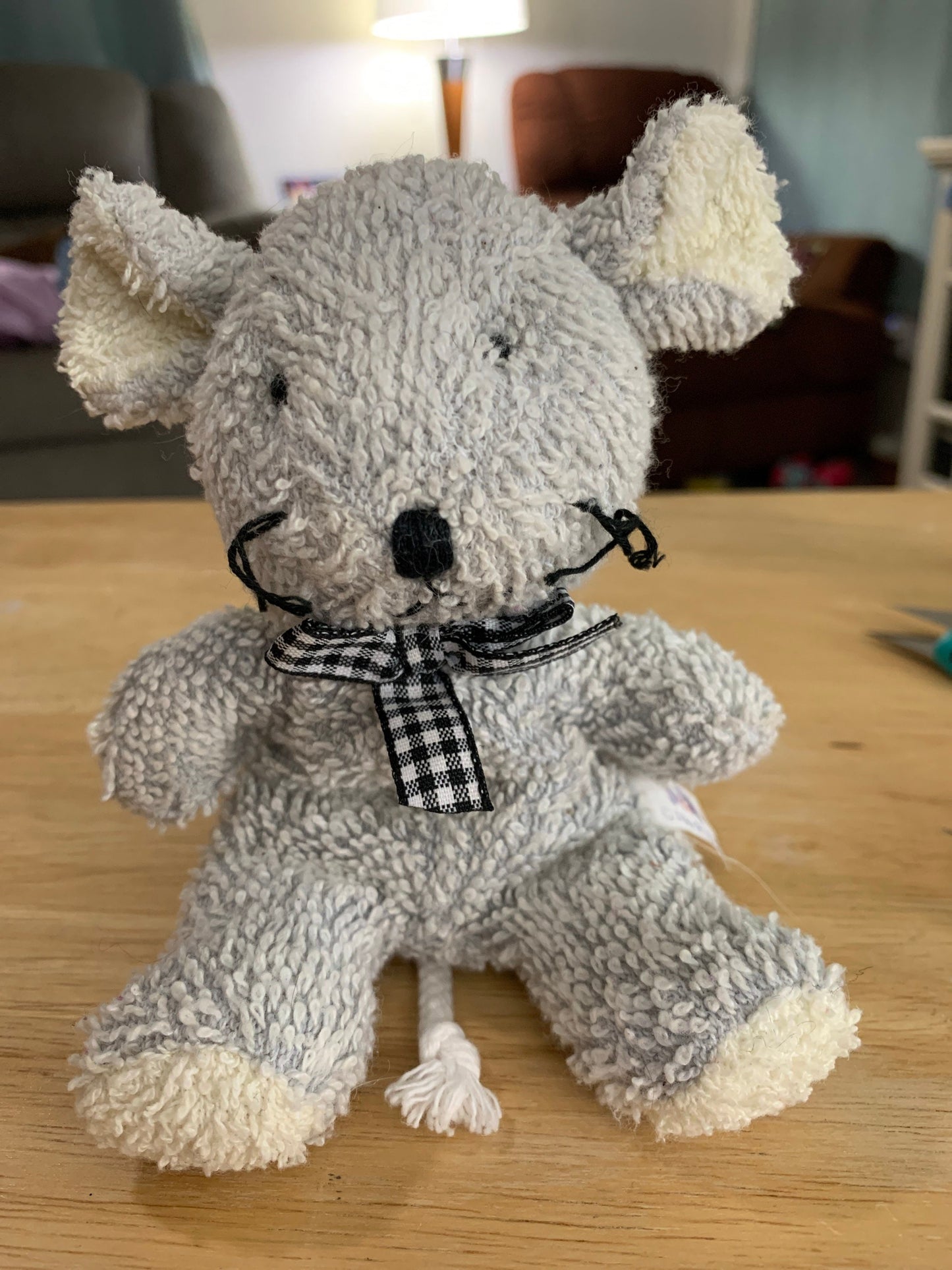 Terry Cloth Bean Bag Mouse Plush with Gingham Bow