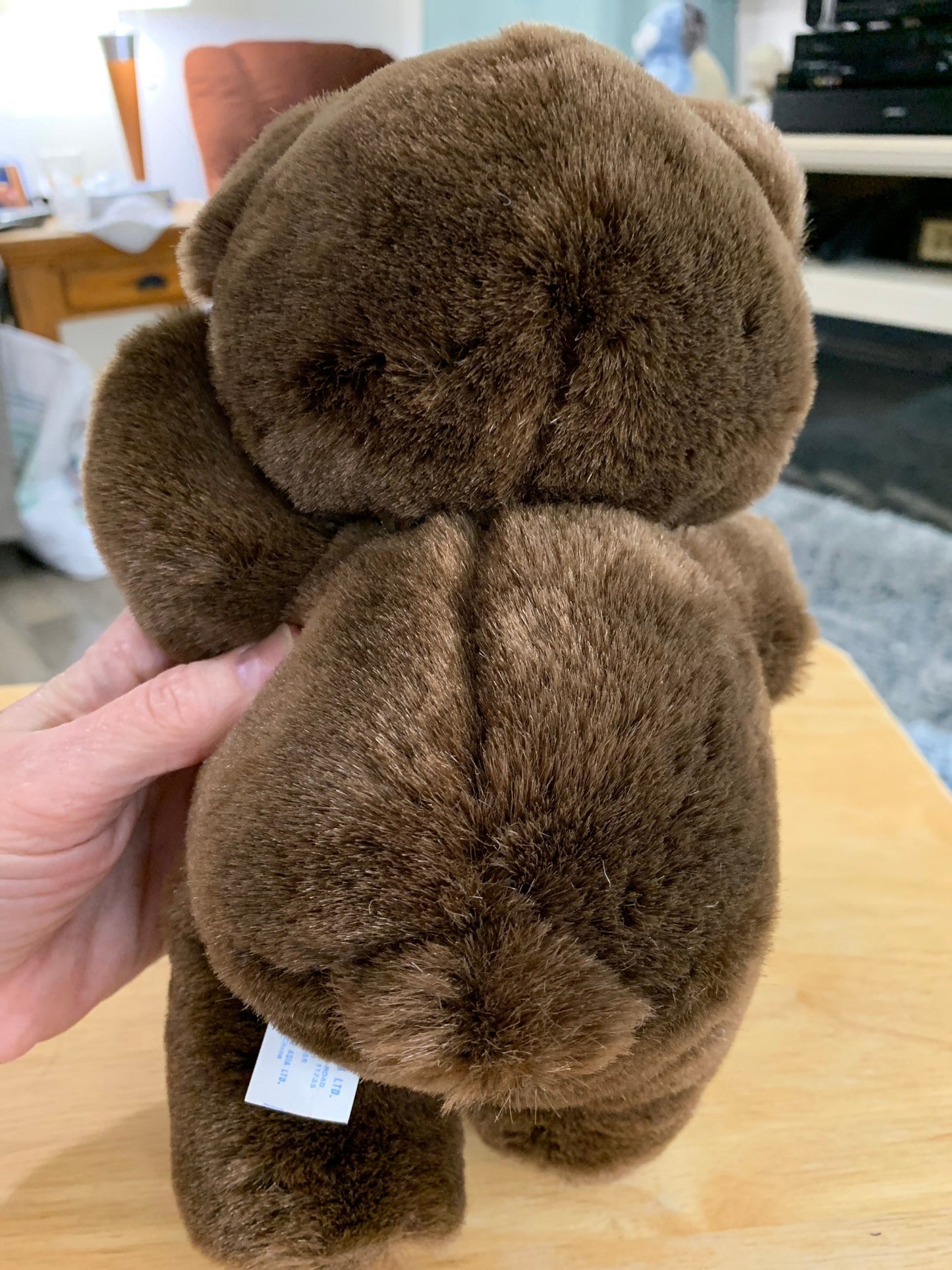Dark Brown Plush Teddy Bear with Plaid Bow