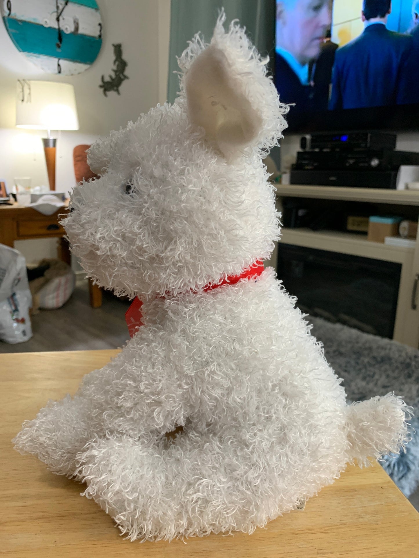 Curly White Goffa Puppy Dog Plush with Red “I Love You” Ribbon Plush