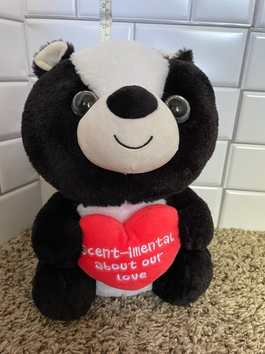 Black And White Skunk Plush With Red Heart