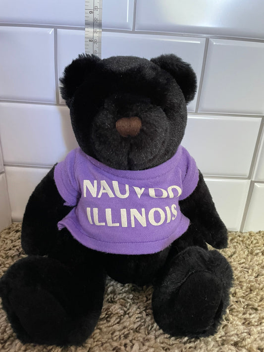 Greek Plush Black Velveto Teddy Bear Plush Purple Shirt