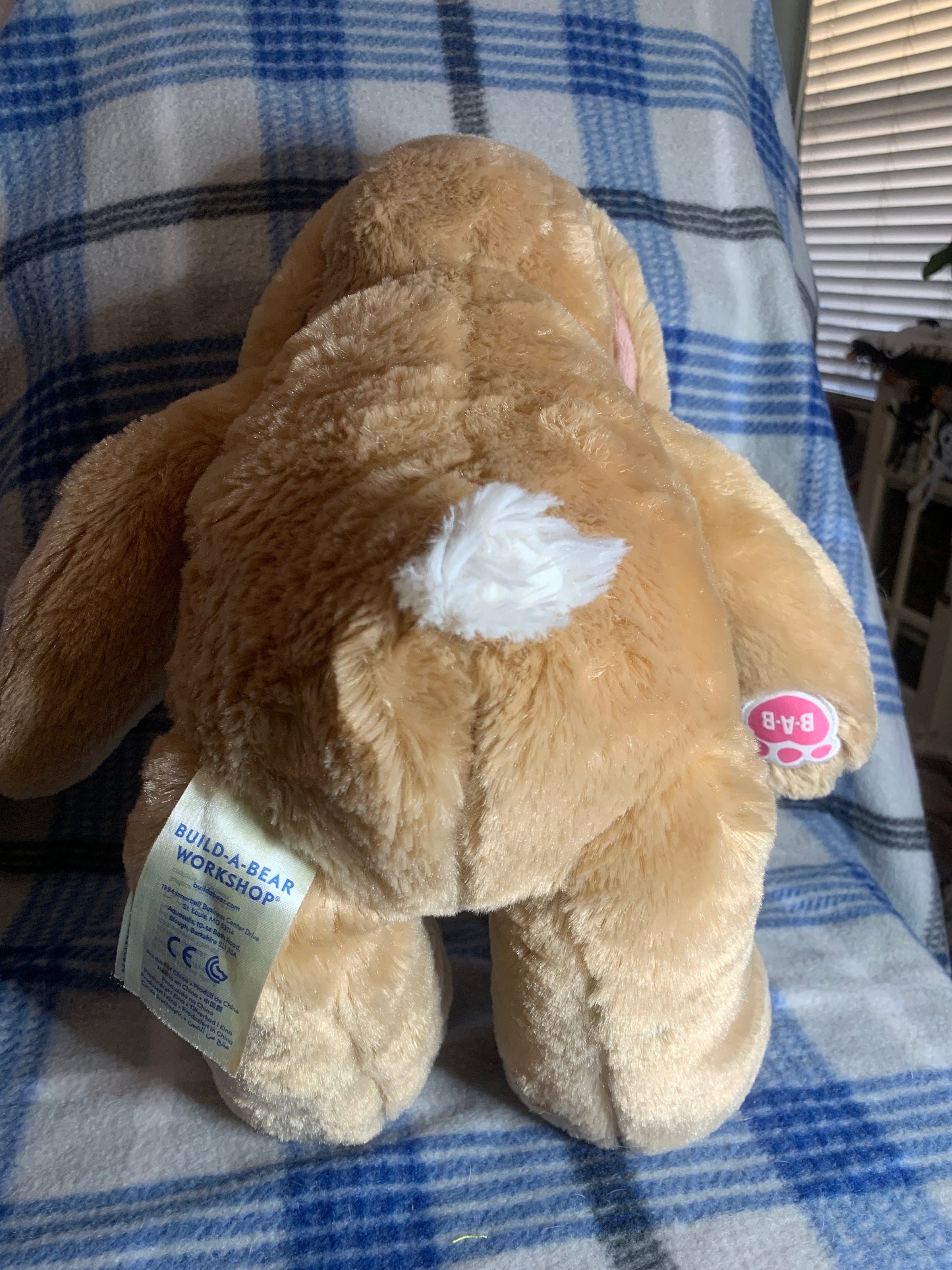 Build a Bear Tan Pawlette Bunny Rabbit Plush. Pink Feet and White Tail
