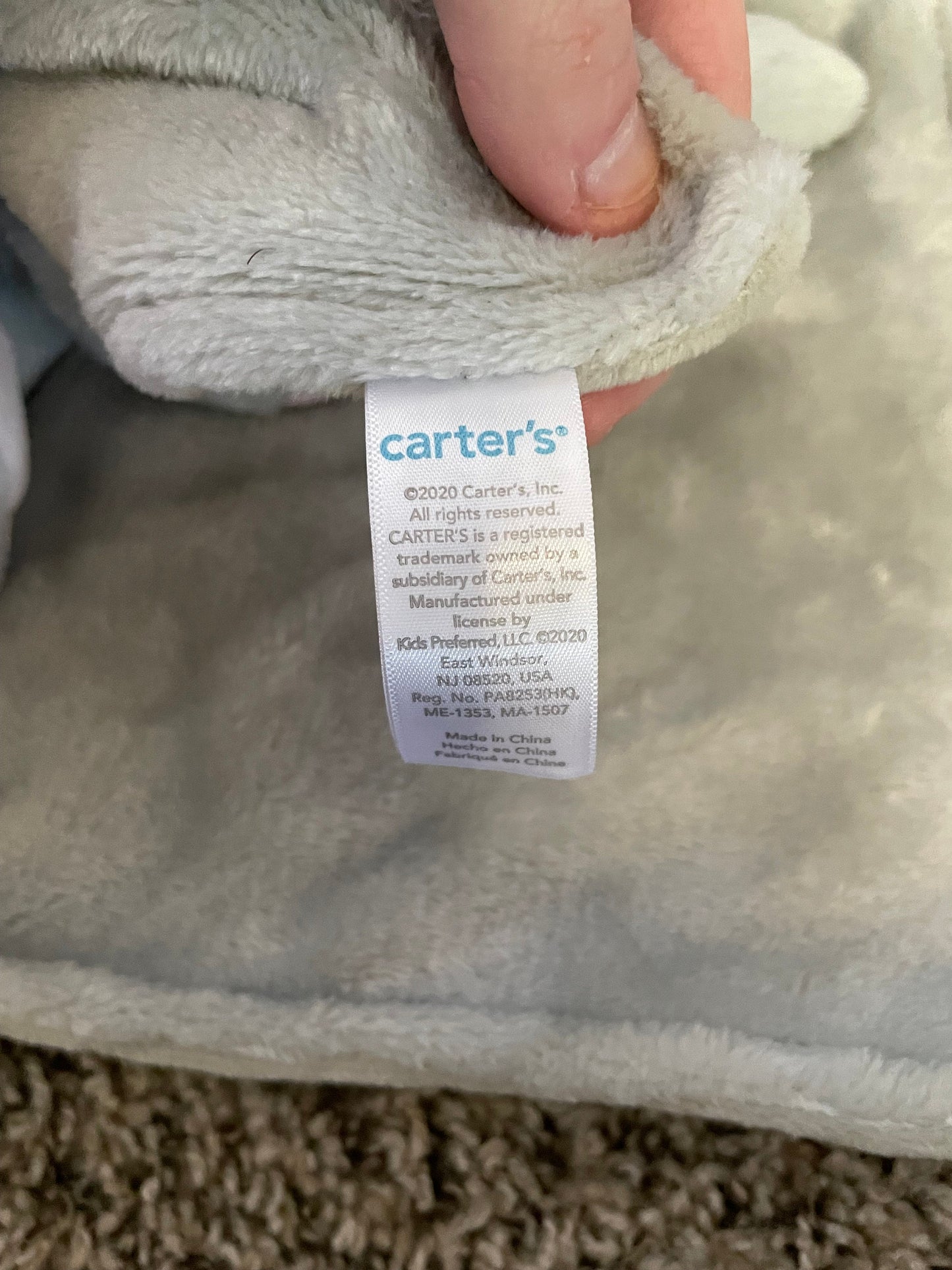 Carters Gray Bunny Rabbit Lovey Security Blanket Plush