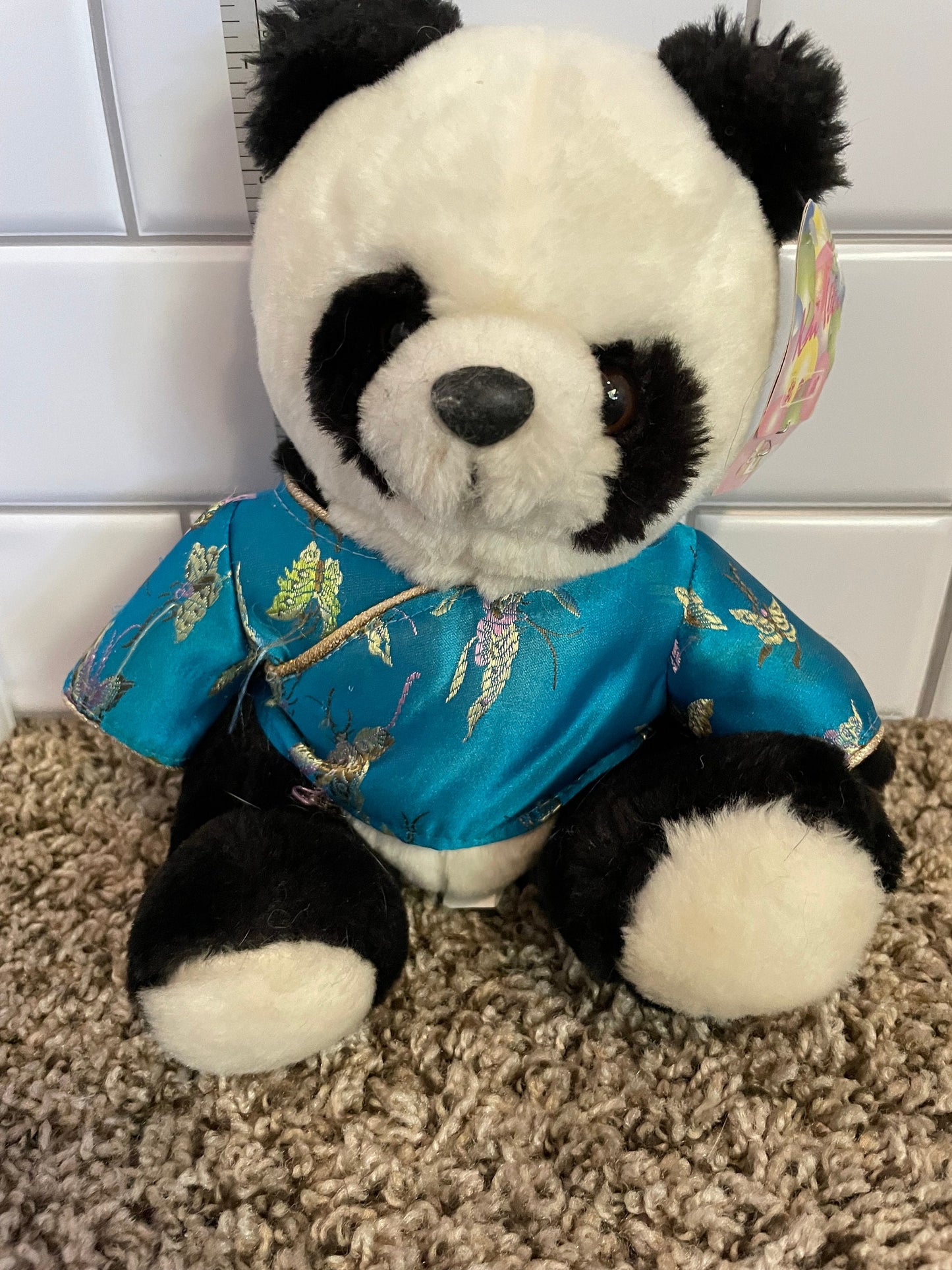 Kai Wei Black And White Chinese Panda Bear Plush Blue Kimono NWT