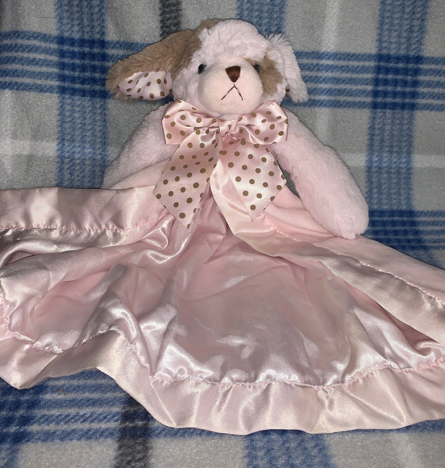 Bearington Baby Pink Puppy Lovey with Satin Blanket
