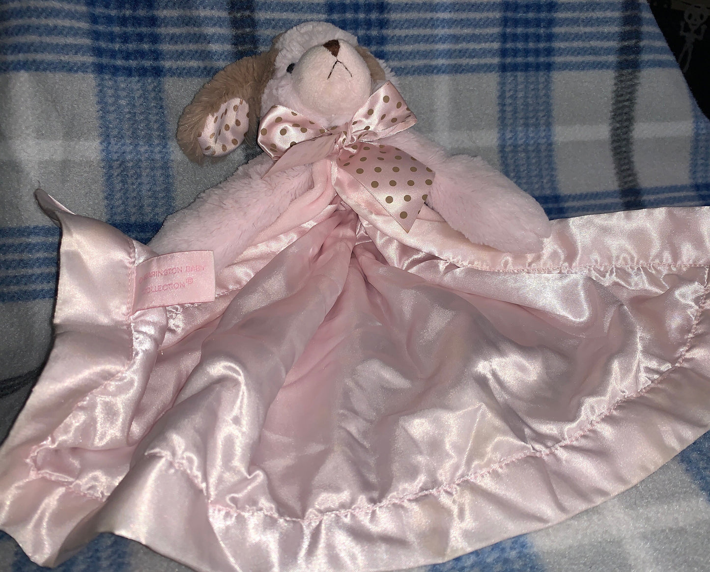 Bearington Baby Pink Puppy Lovey with Satin Blanket