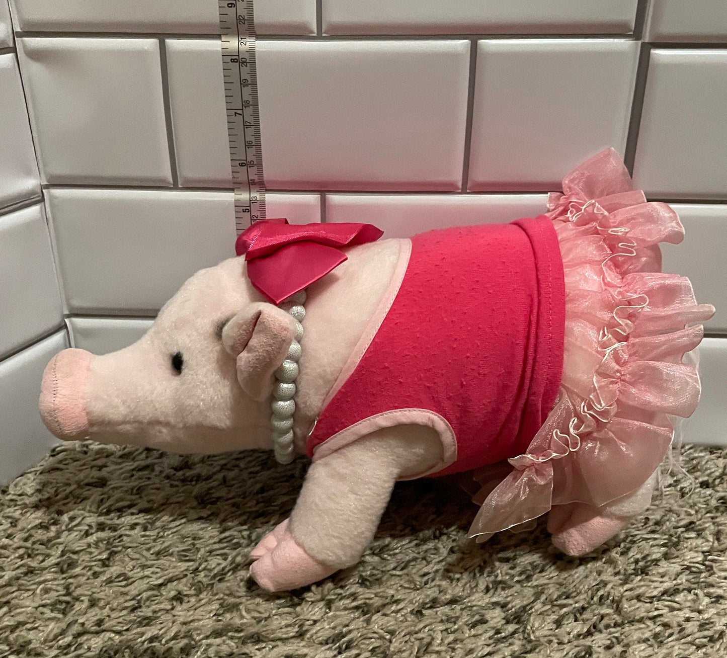 Prissy & Pop Pink Pig Plush Wearing Pink Dress And Pearls