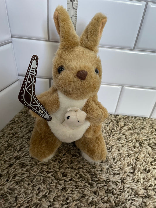 Boom Up brown and White Kangaroo Plush ￼With Joey And Boomerang