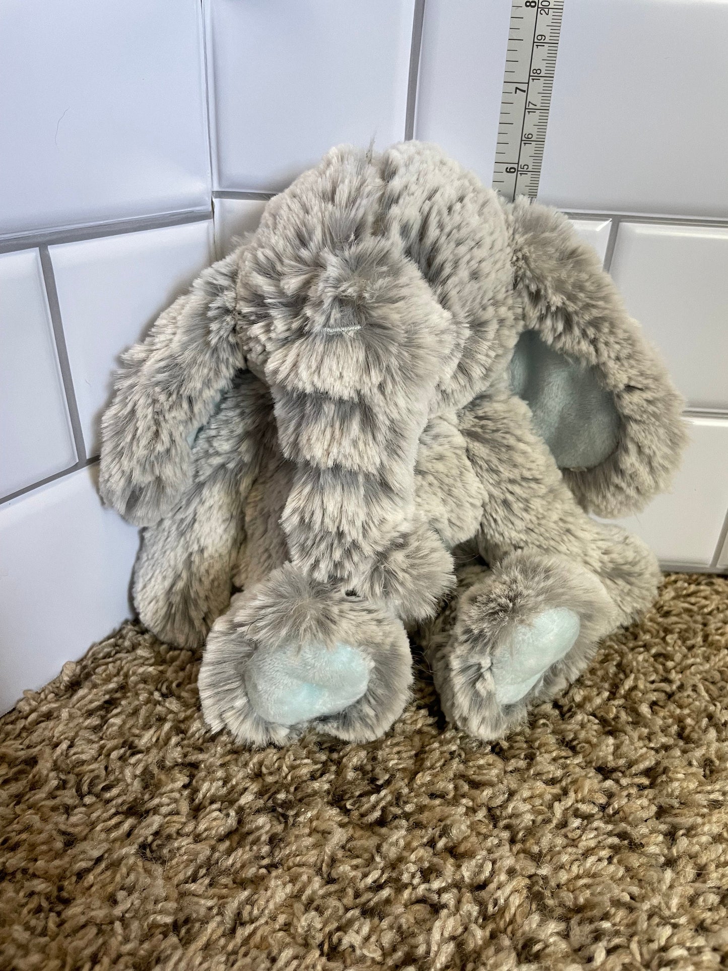 Demdaco Luxurious Small Extra Soft Gray Elephant Plush With Blue Ear Lining.