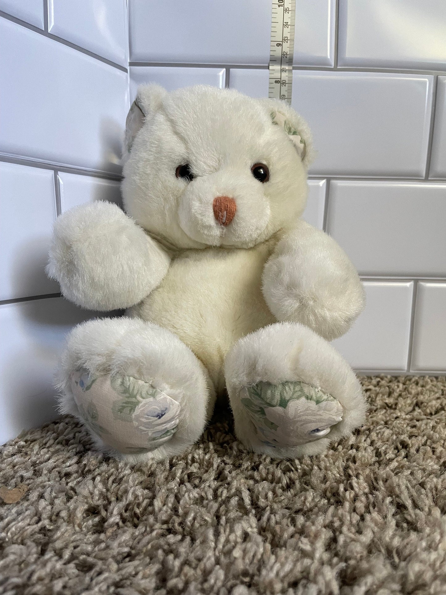 Mervyns White Playful Pals Teddy Bear Plush Floral Feet Pads And Ears