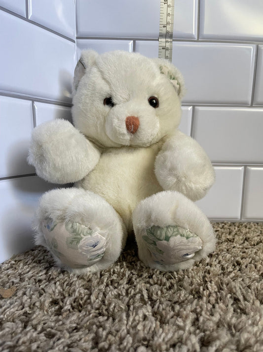 Mervyns White Playful Pals Teddy Bear Plush Floral Feet Pads And Ears