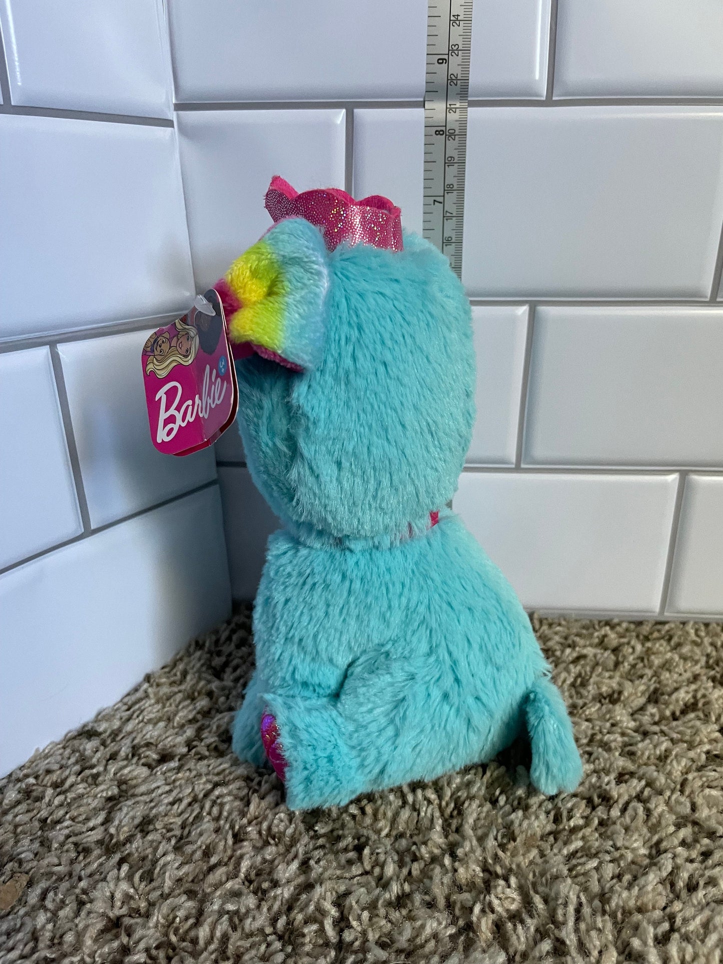 Mattel Barbie Teal Blue Puppy Dog Plush NWT Pink Crown