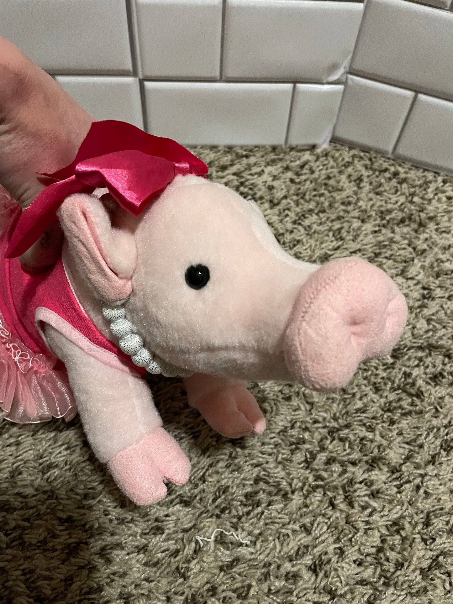 Prissy & Pop Pink Pig Plush Wearing Pink Dress And Pearls