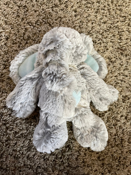 Demdaco Luxurious Small Extra Soft Gray Elephant Plush With Blue Ear Lining.