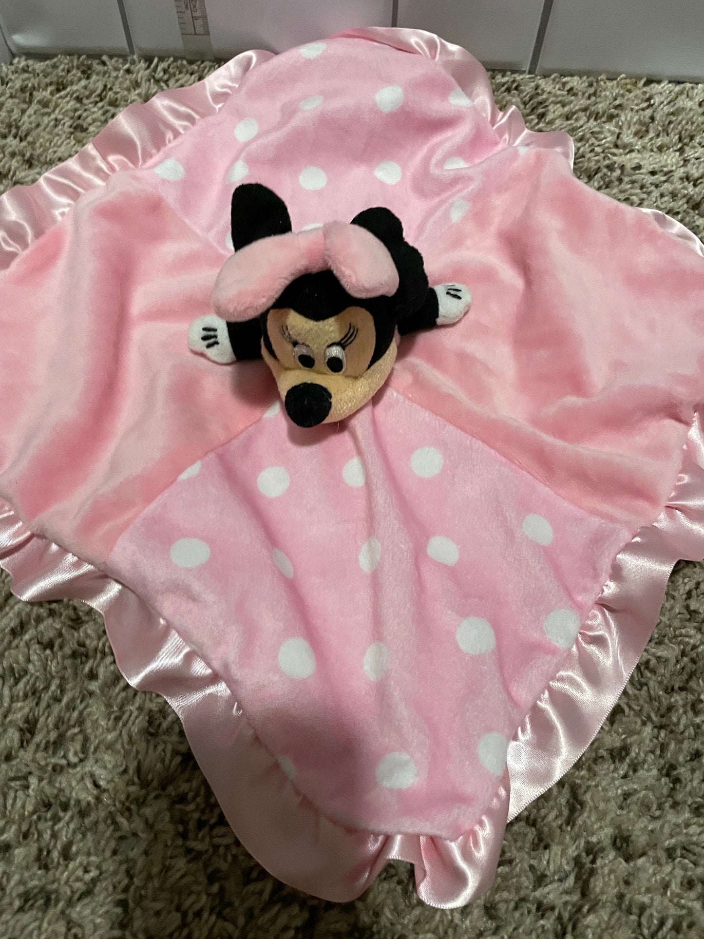 Minnie Mouse Baby Security Blanket, Pink Polka Dot Lovey (13x13)