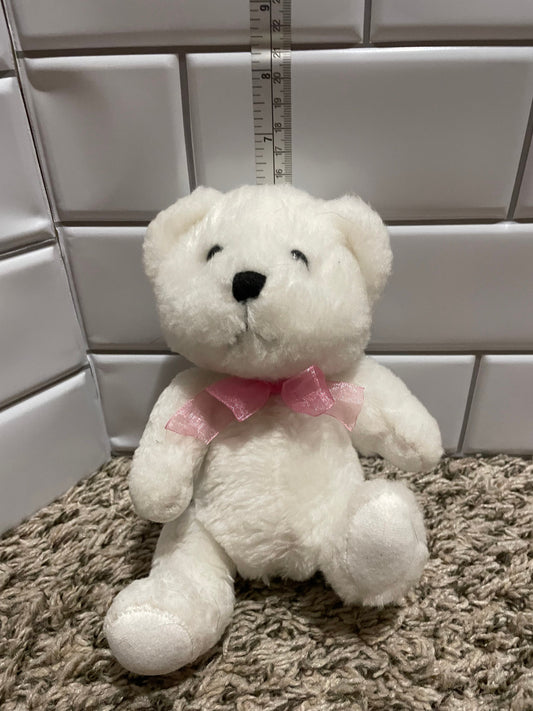 Small White Teddy Bear with Pink Ribbon