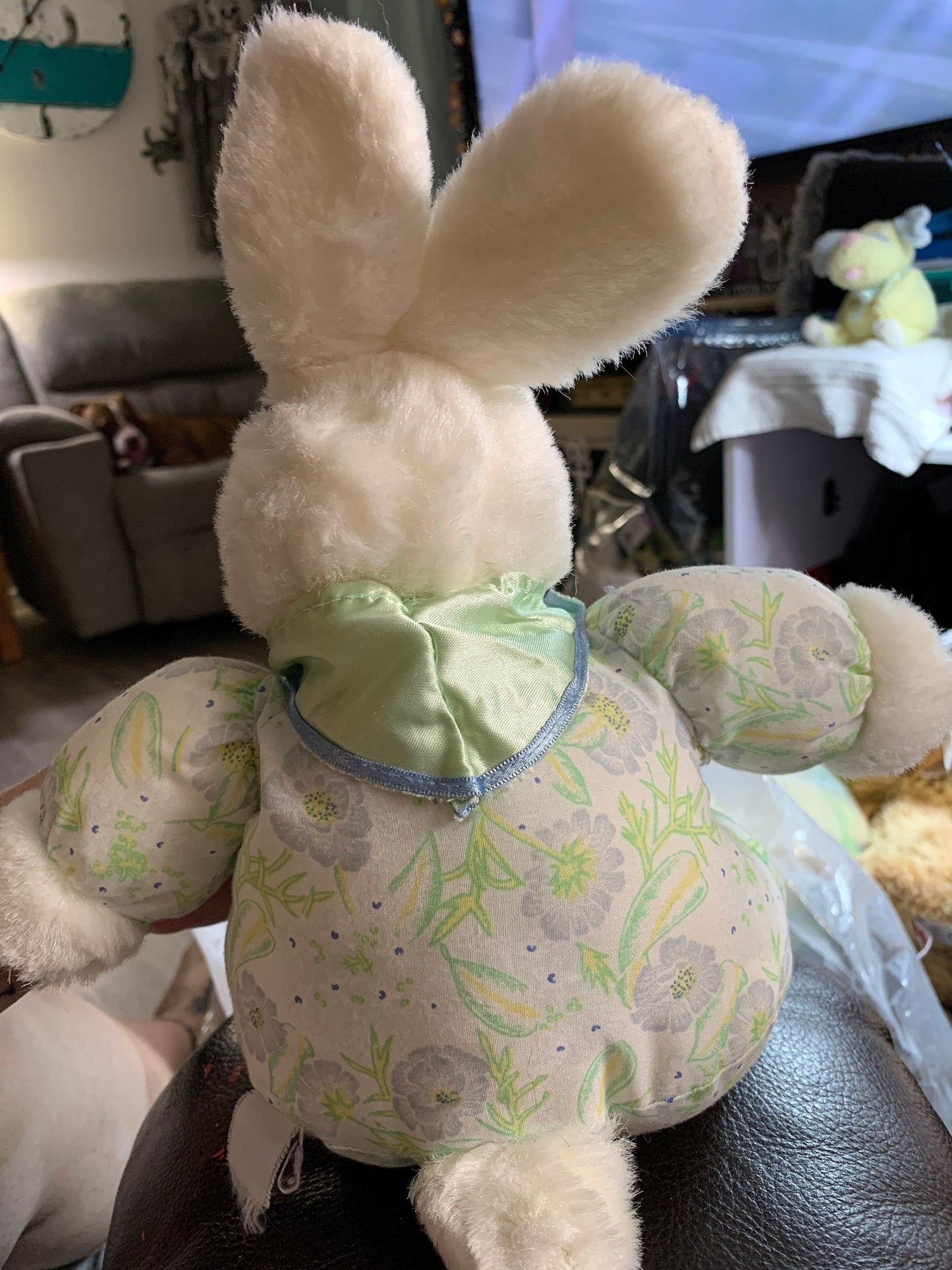 Dan Dee Plush Bunny, White Easter Rabbit with Floral Dress