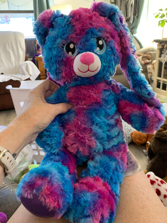 Build a Bear Lilac Pink, Purple and Blue Tie Dye Style Bunny Plush