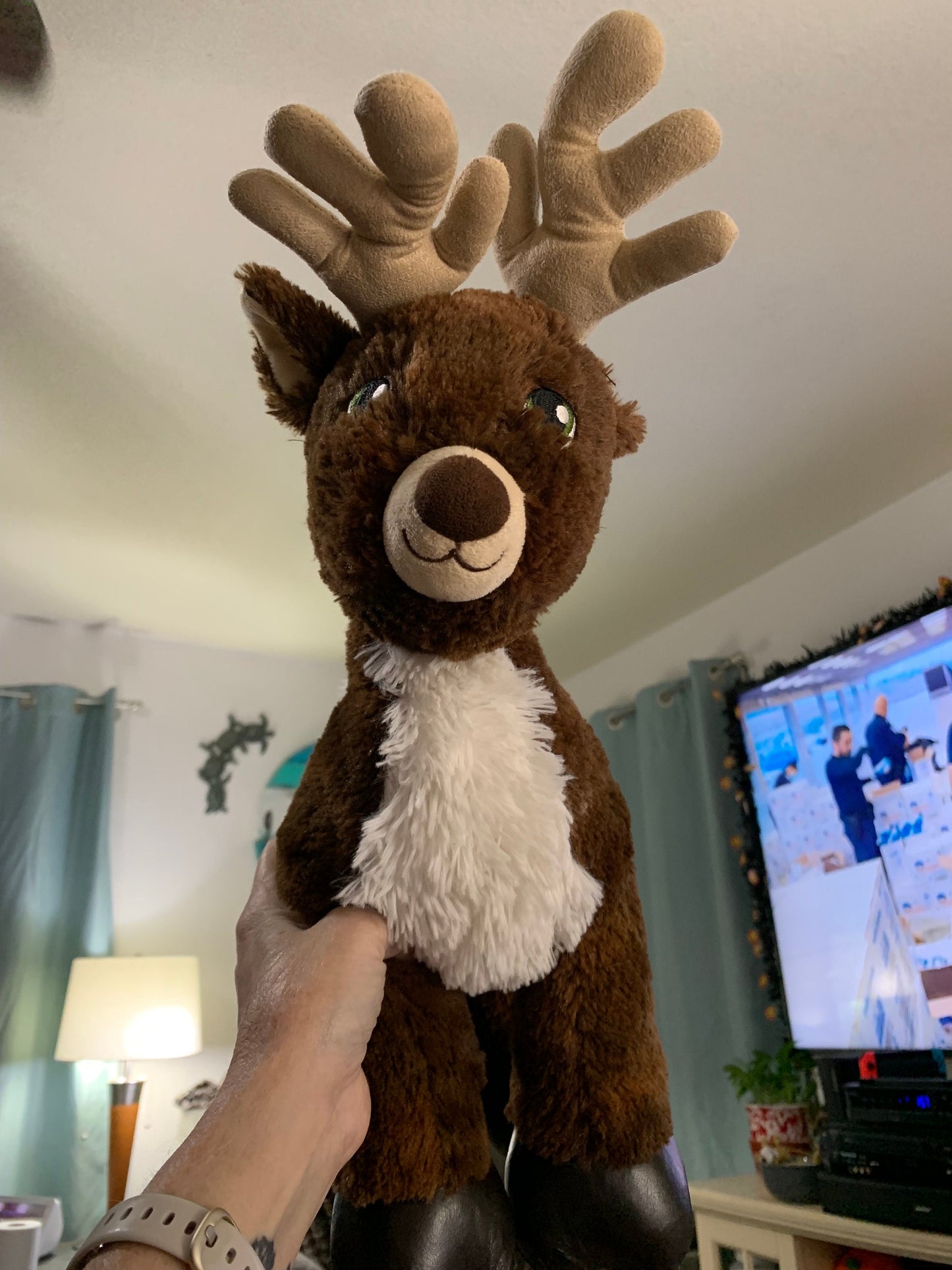 Build a Bear Brown Dasher Reindeer Plush Green Eyes