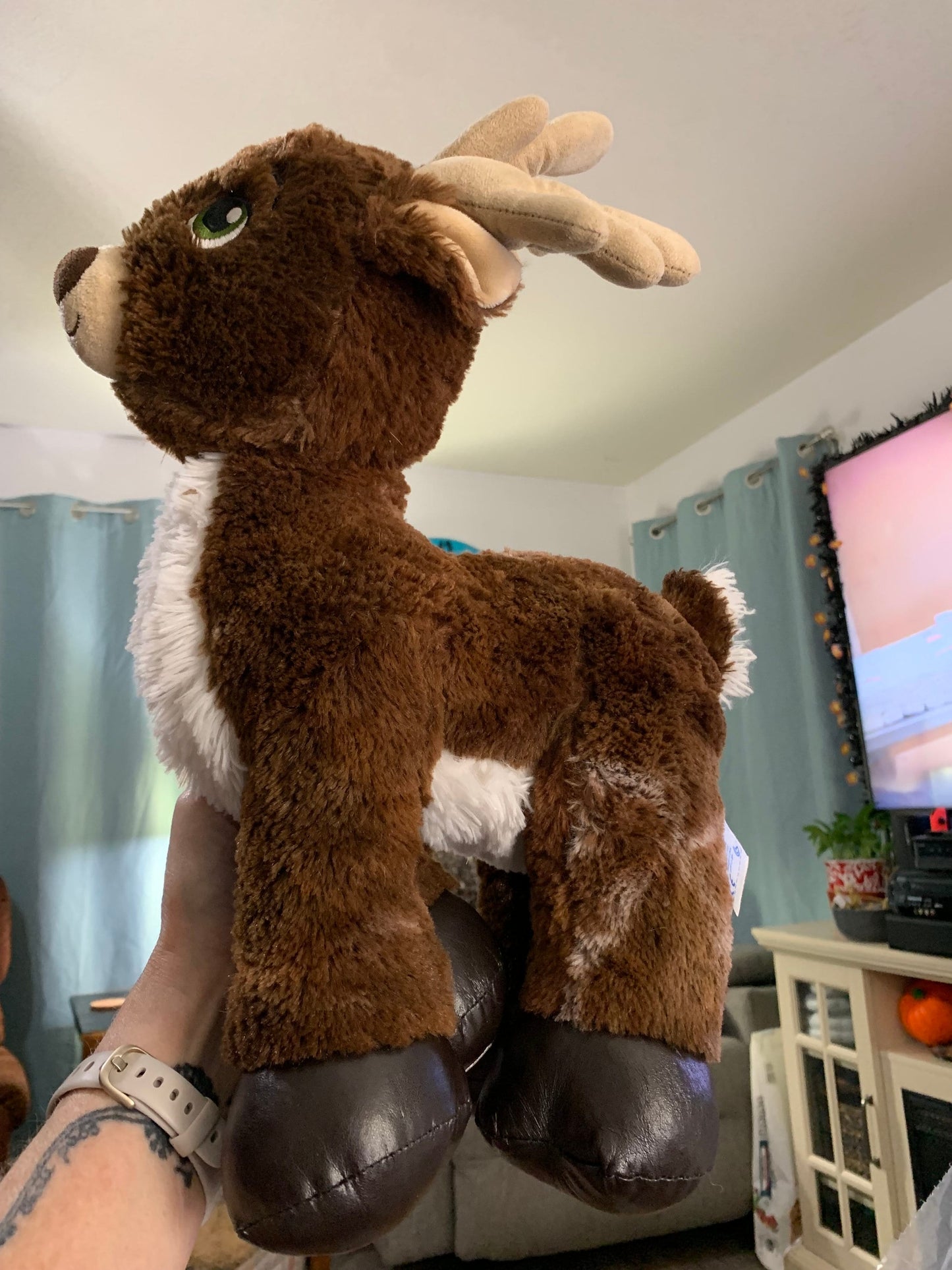 Build a Bear Brown Dasher Reindeer Plush Green Eyes