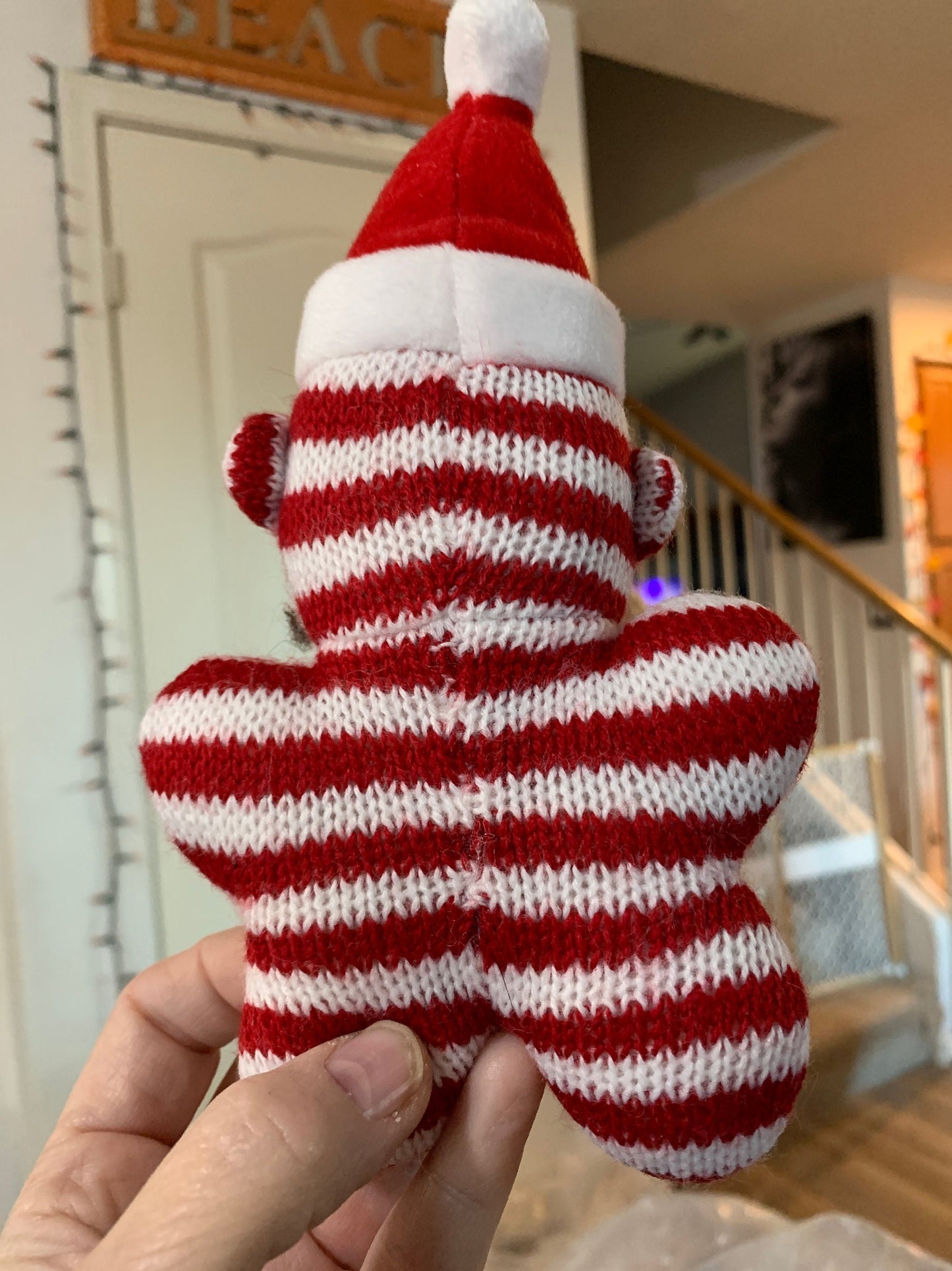 Vintage Christmas Sock Monkey Plush with Santa Hat