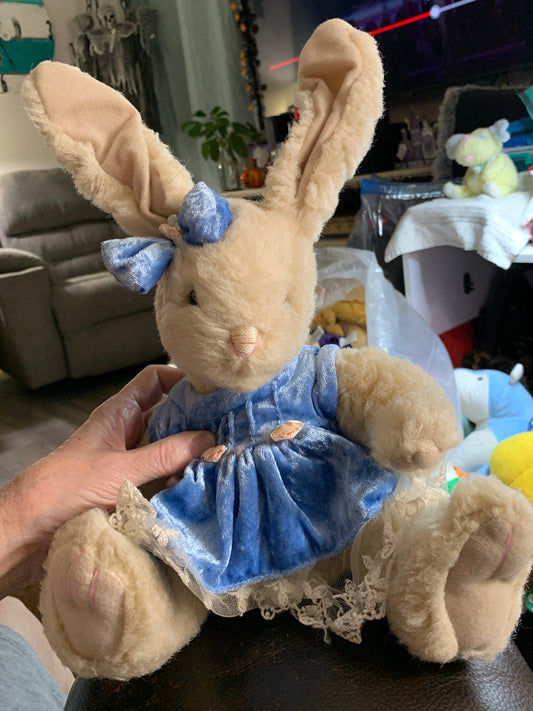 DanDee Cream/ivory  Easter Rabbit Girl with Blue Dress and bow.