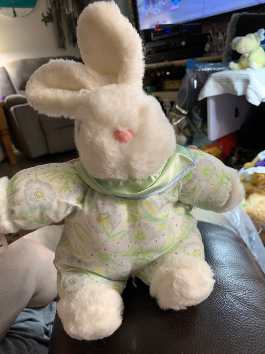 Dan Dee Plush Bunny, White Easter Rabbit with Floral Dress