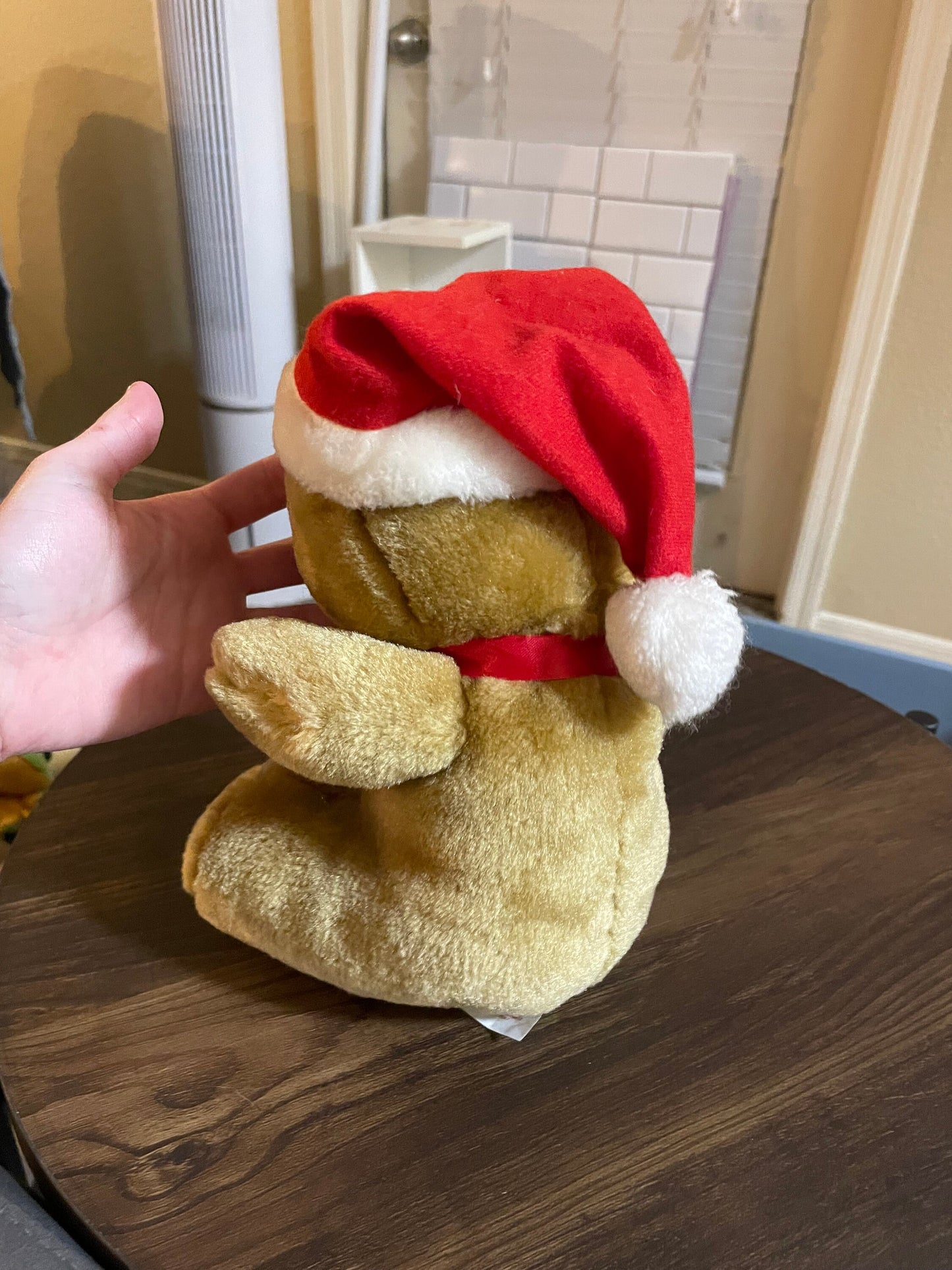 Sasco Brown Christmas Teddy Bear Plush With Red Santa Hat And Red Bow. Medium