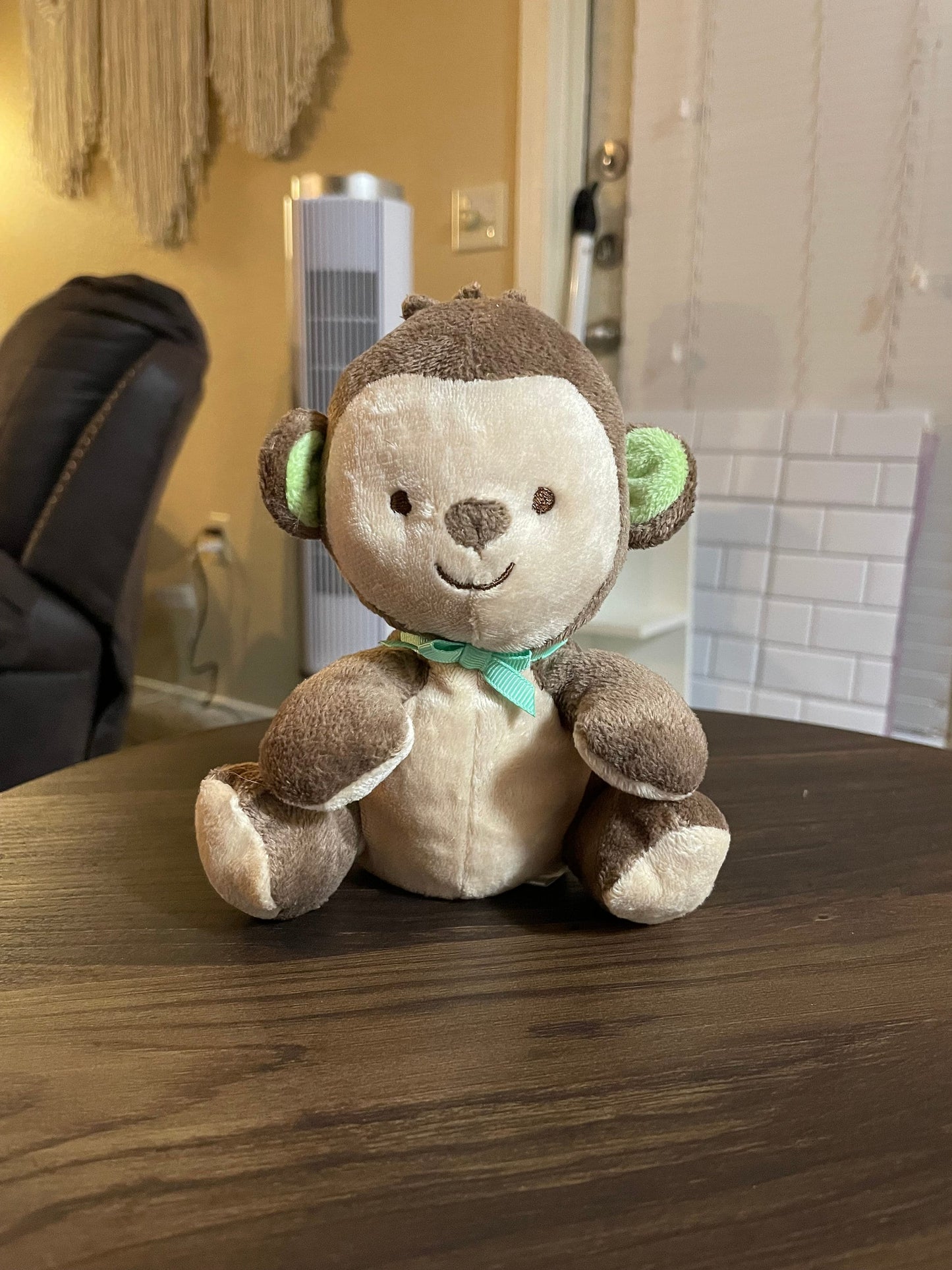 Fisher Price Brown And Green My Little Snugamonkey Monkey Plush With Green Bow