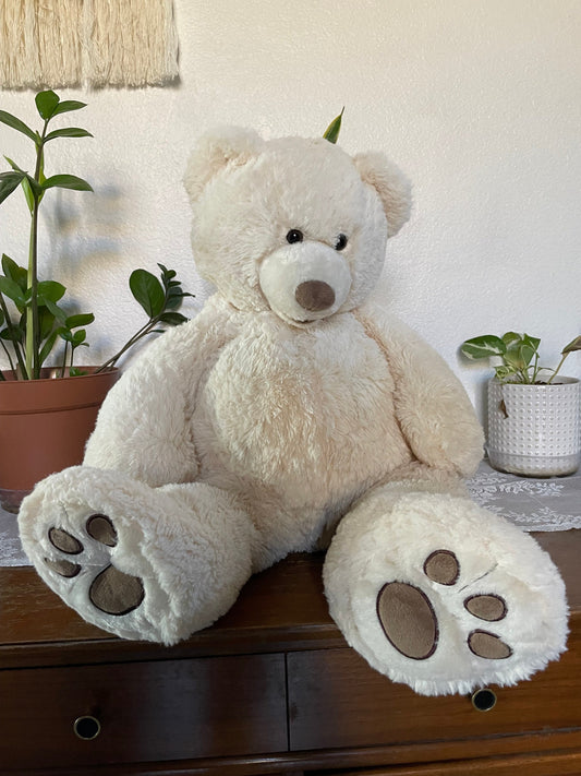 Hugfun cream/beige teddy bear with open mouth. Approximately 25”