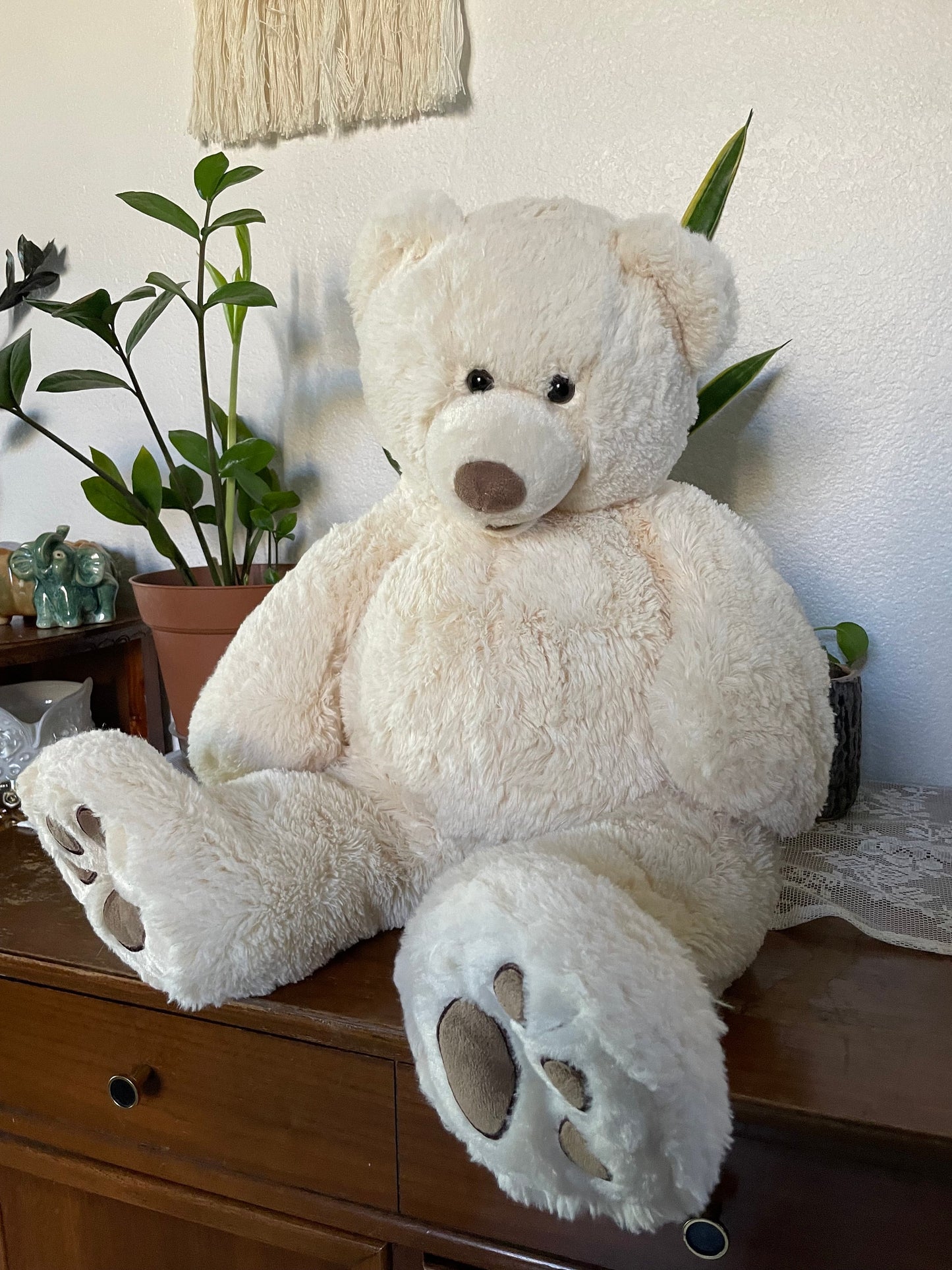 Hugfun cream/beige teddy bear with open mouth. Approximately 25”