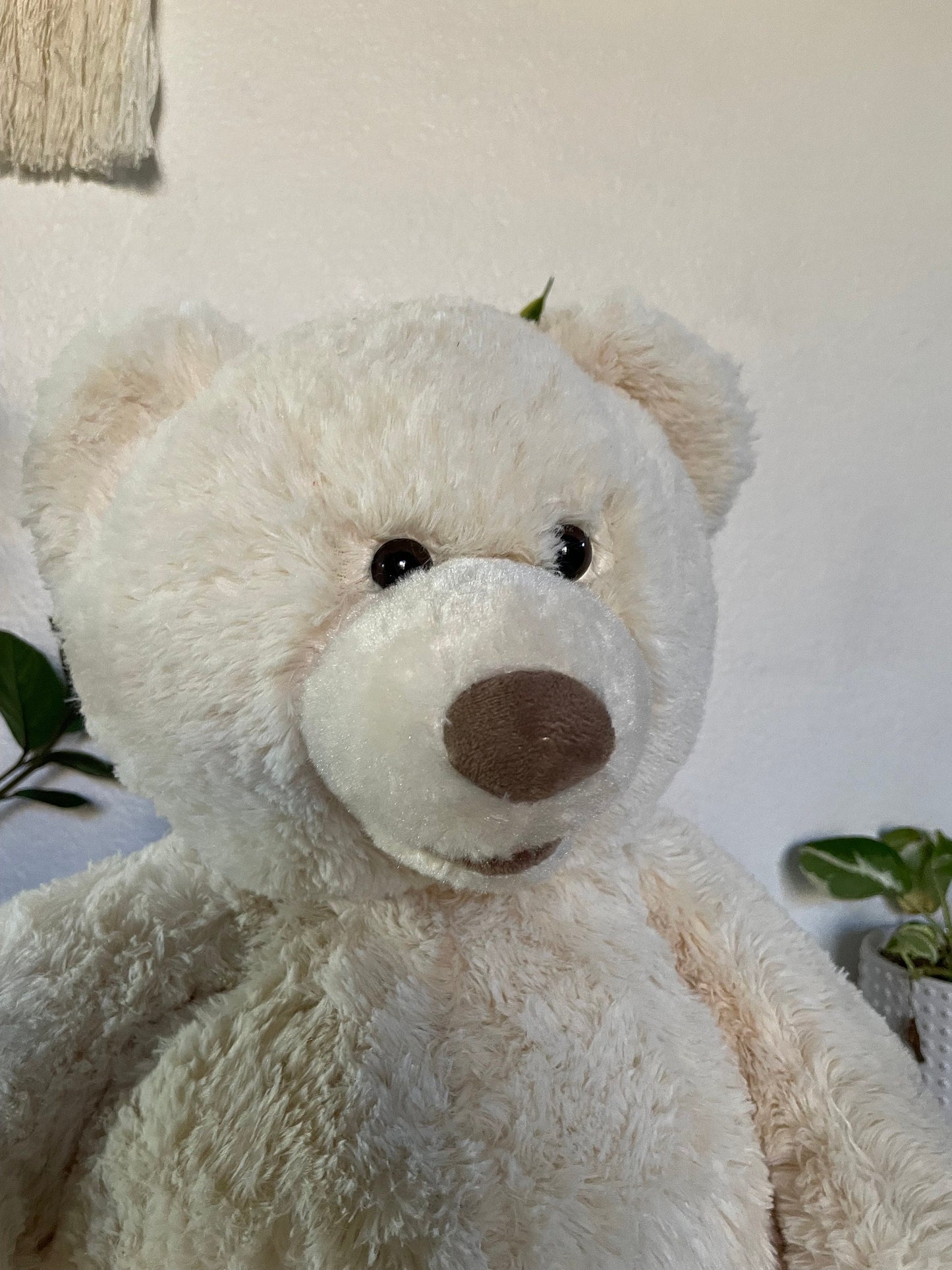 Hugfun cream/beige teddy bear with open mouth. Approximately 25”