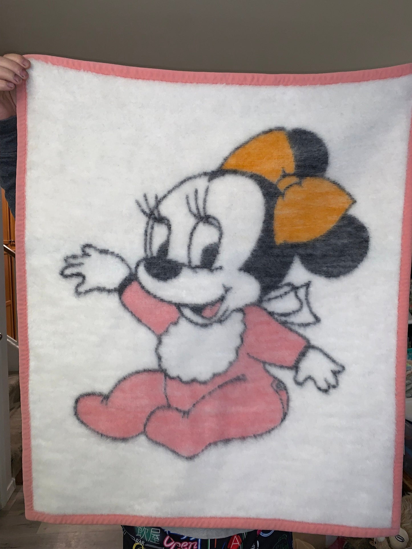 Biederlack Disney Co Minnie Mouse Baby Blanket Pink And White Vintage  1984 Heavy Fleece. Excellent Condition!