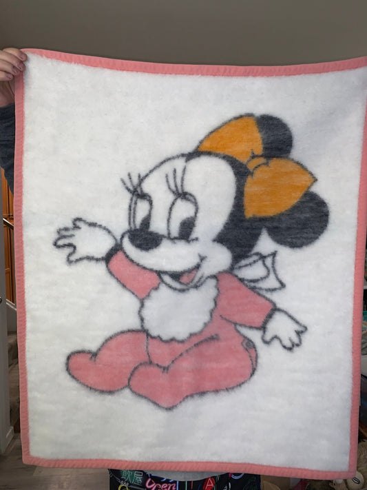 Biederlack Disney Co Minnie Mouse Baby Blanket Pink And White Vintage  1984 Heavy Fleece. Excellent Condition!