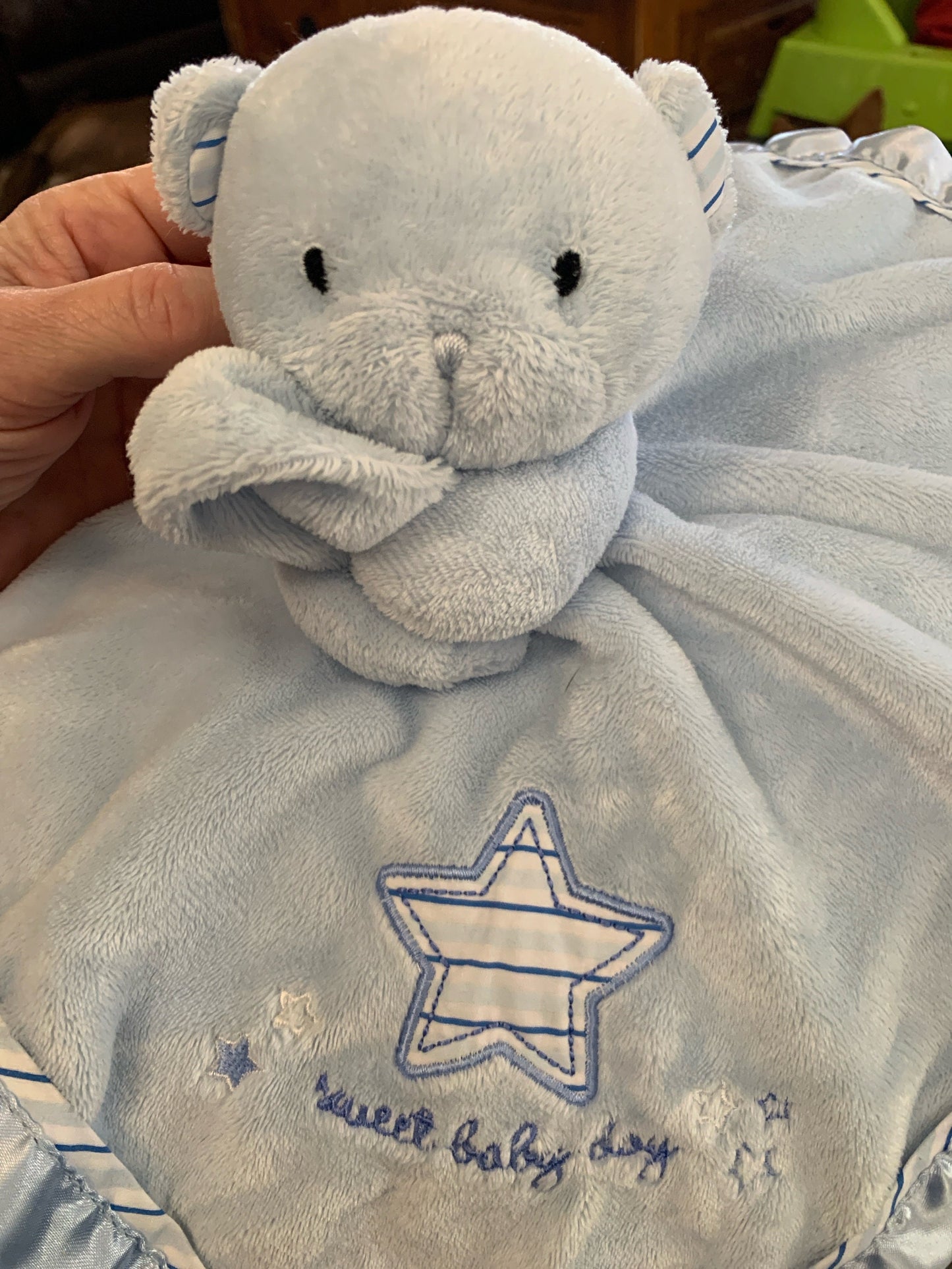 Carters Baby Blue Bear Security Blanket, Satin Trim Lovey