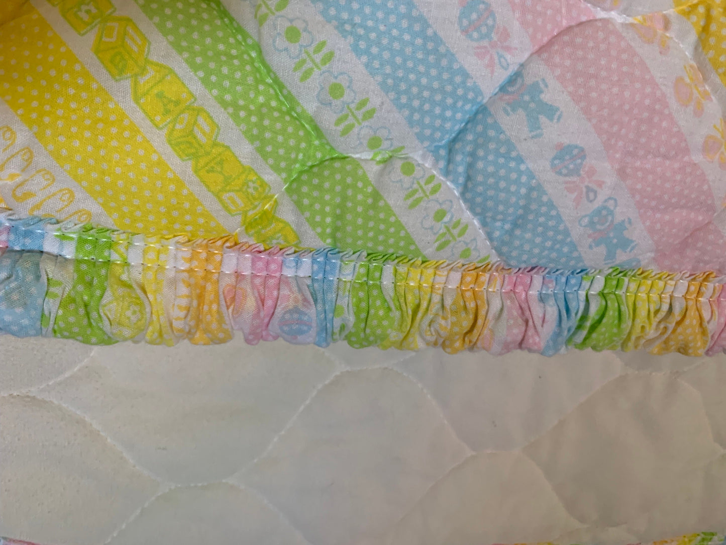 Rare Hallmark Rainbow Baby Quilt with Wide Ruffle Trim Nursery Display Piece 32”x40”