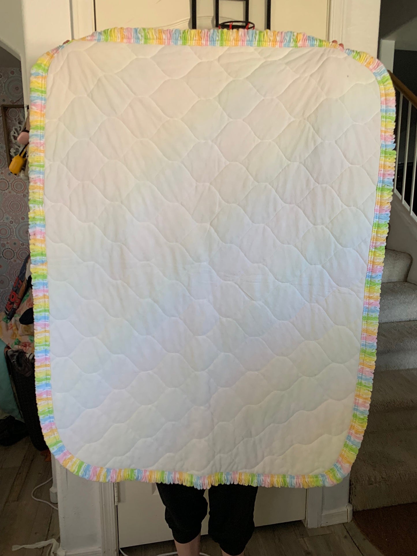 Rare Hallmark Rainbow Baby Quilt with Wide Ruffle Trim Nursery Display Piece 32”x40”