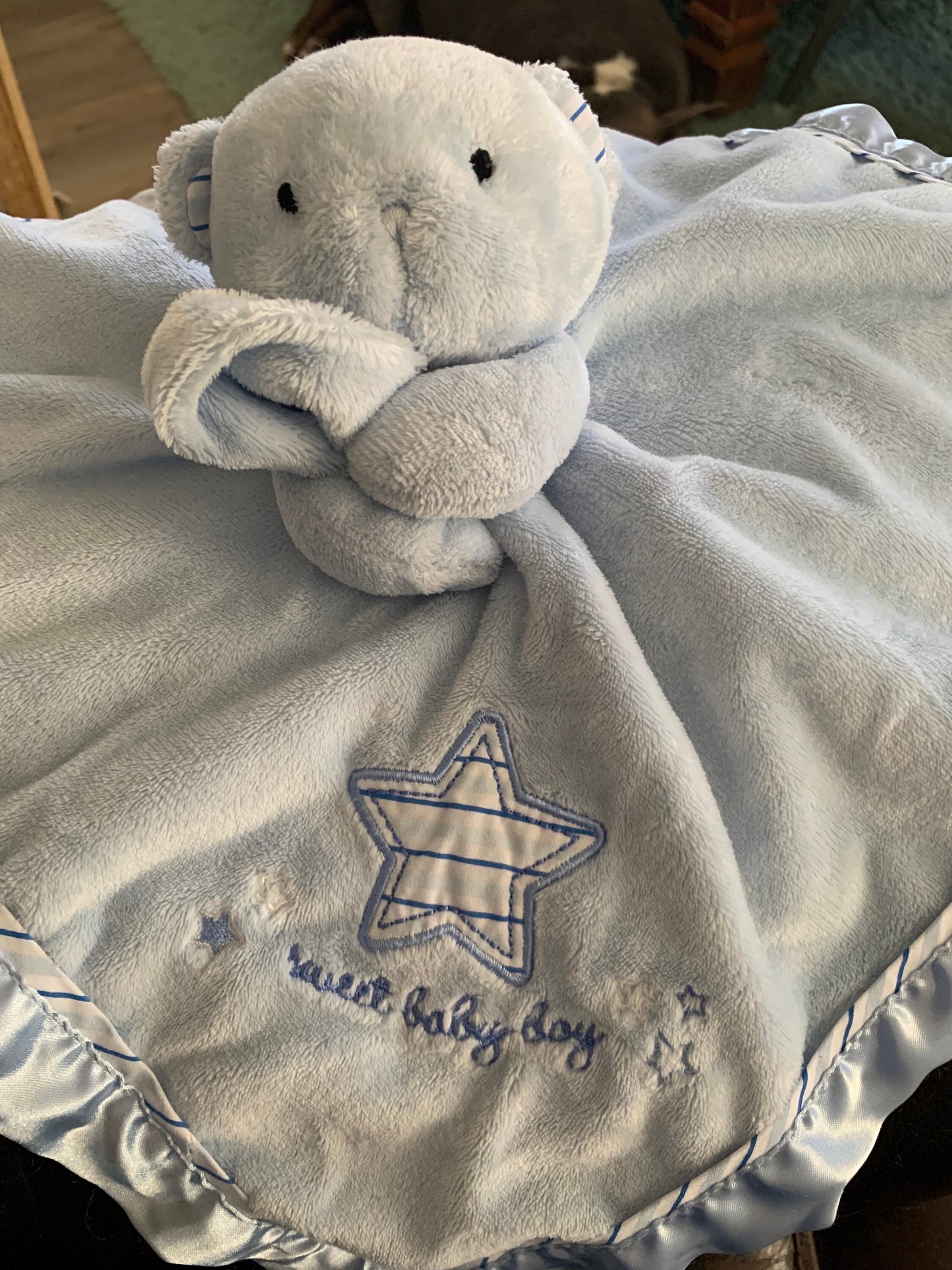Carters Baby Blue Bear Security Blanket, Satin Trim Lovey