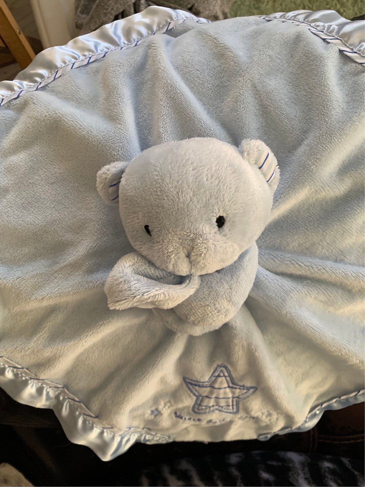 Carters Baby Blue Bear Security Blanket, Satin Trim Lovey