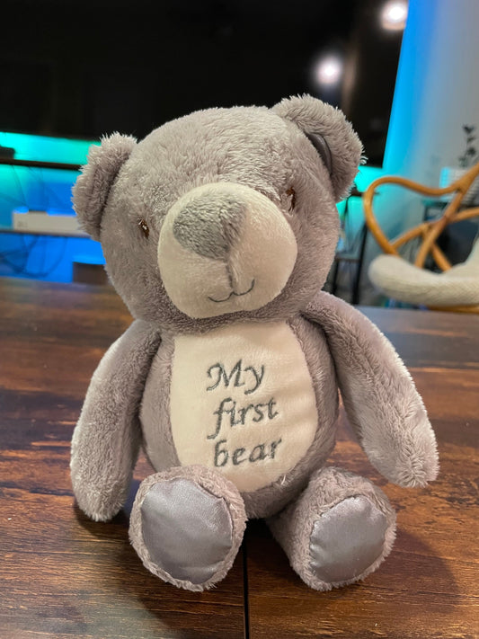 Kellytoy Gray Plush Bear Rattle, Satin Accents