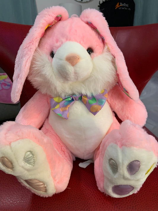 Vintage Pink Easter Bunny Plush, Jellybean Ears Bow