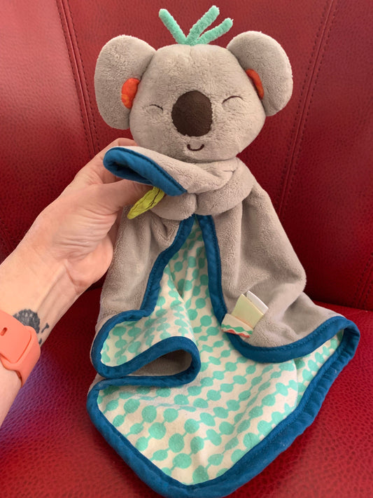 Gray Koala Baby Lovie, Blue Pattern Security Blanket