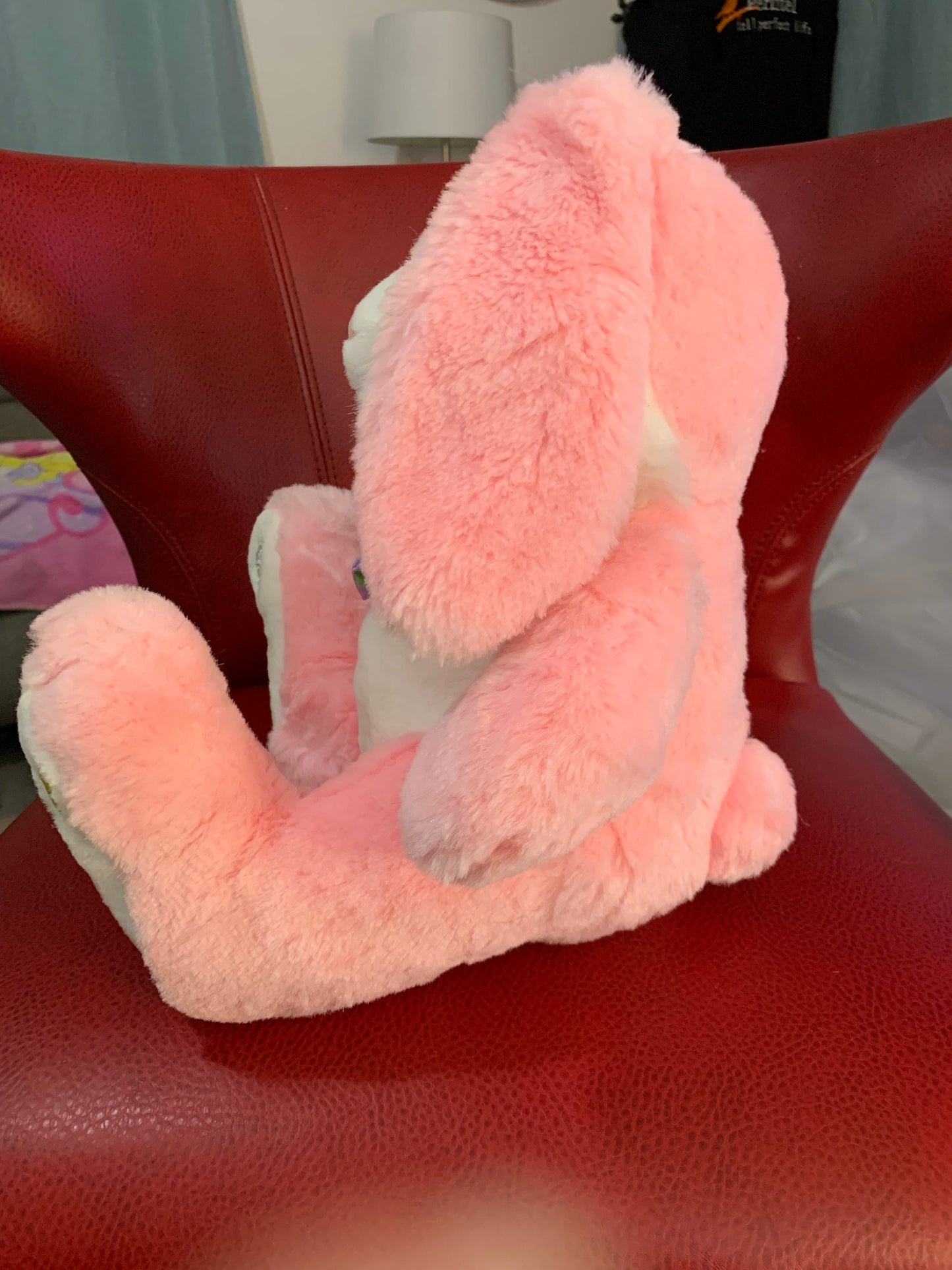 Vintage Pink Easter Bunny Plush, Jellybean Ears Bow