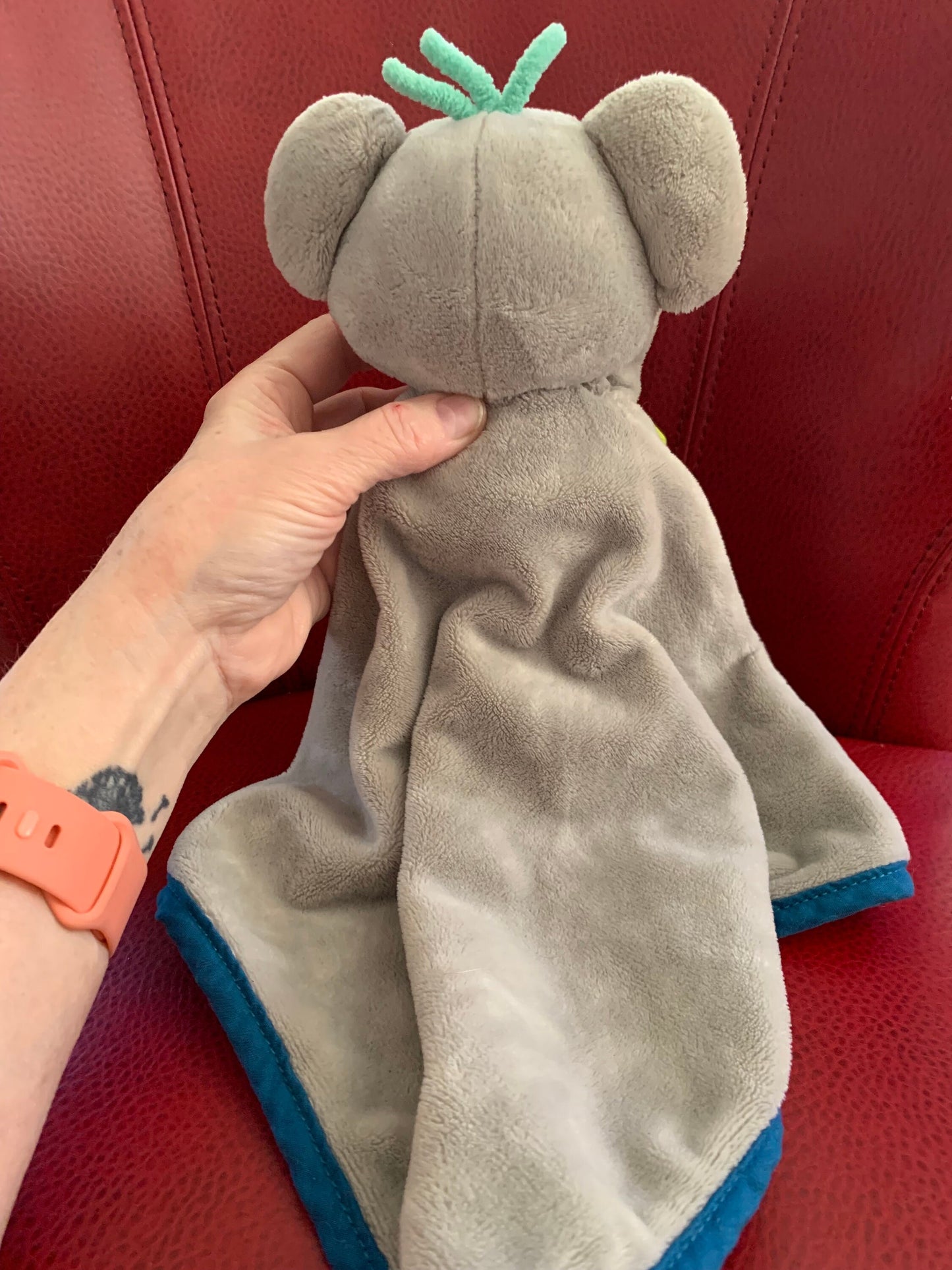 Gray Koala Baby Lovie, Blue Pattern Security Blanket