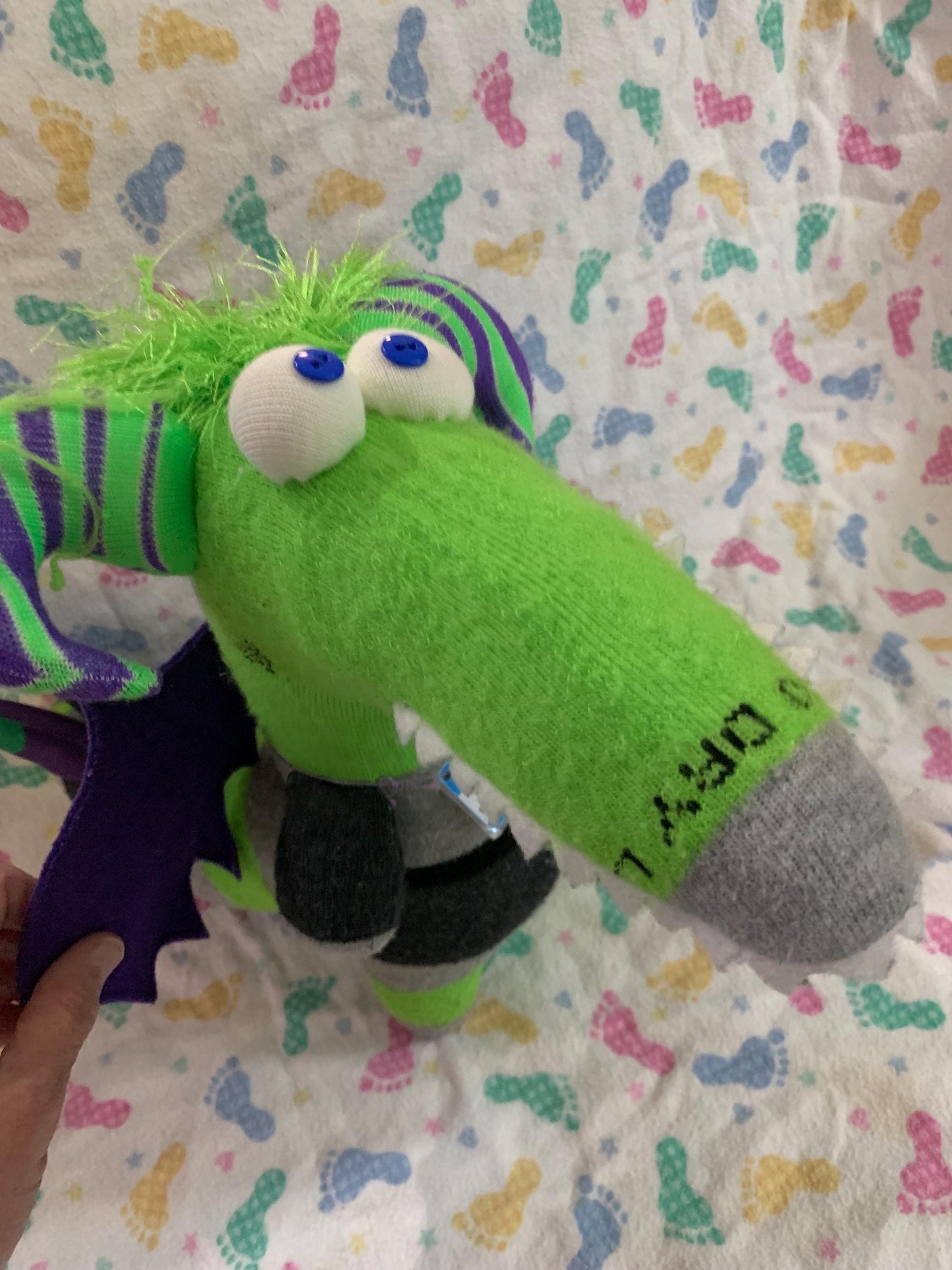 Handmade Dragon Alligator Sock Creature - OOAK Plush Toy