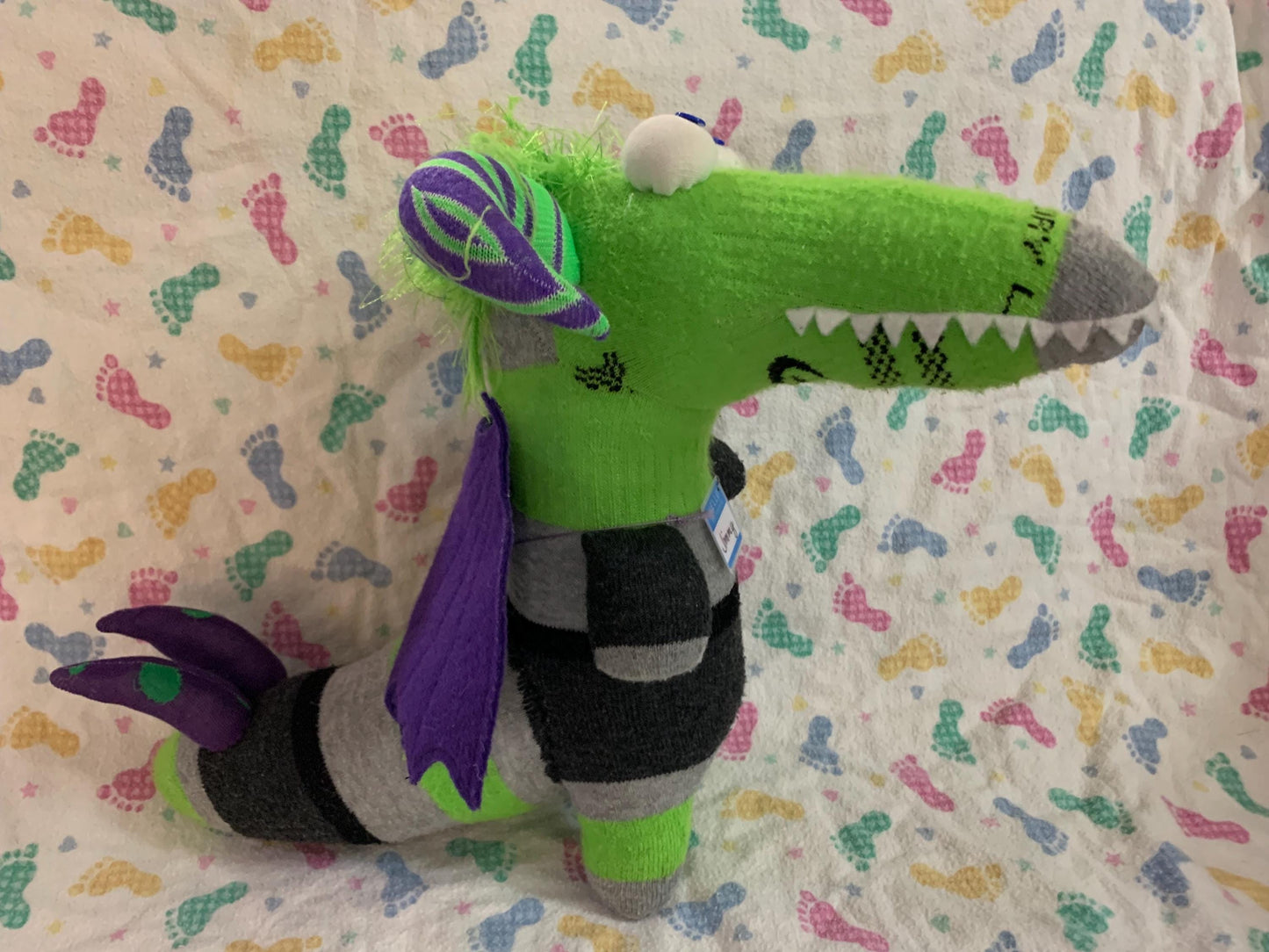 Handmade Dragon Alligator Sock Creature - OOAK Plush Toy