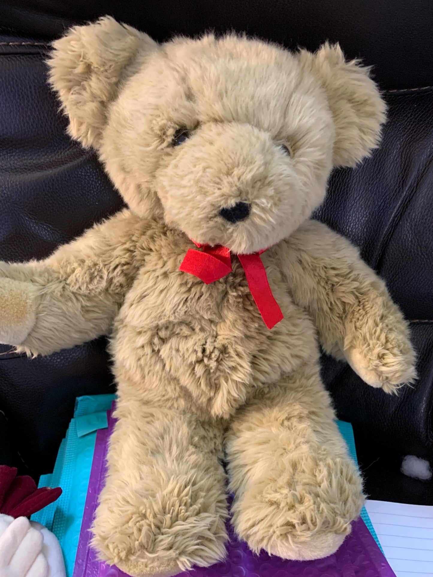 Vintage Yangjee Teddy Bear Plush with Red Bow (17.5")